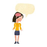 cartoon clever woman shrugging shoulders with speech bubble N2