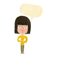 cartoon woman indicating self with speech bubble N2