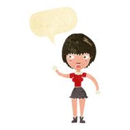 cartoon waving woman with speech bubble N30