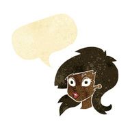 cartoon pretty surprised woman with speech bubble