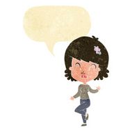 cartoon pretty woman dancing with speech bubble N4