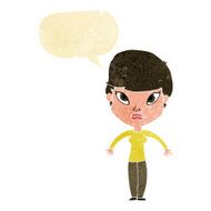 cartoon woman shrugging shoulders with speech bubble N71