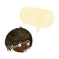 cartoon female face with raised eyebrow speech bubble N2