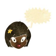 cartoon happy female face with speech bubble N30