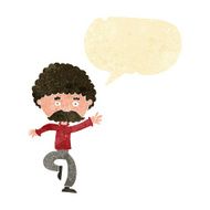 cartoon mustache man disco dancing with speech bubble N2