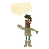 cartoon positive thinking man in rags with speech bubble