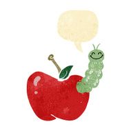 cartoon bug eating apple with speech bubble N3