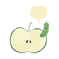 cartoon bug eating apple with speech bubble N4