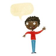 cartoon happy boy waving with speech bubble N4