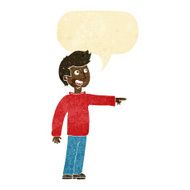 cartoon happy man pointing and laughing with speech bubble