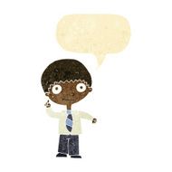 cartoon school boy with idea speech bubble N4