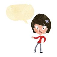 cartoon pretty woman pointing with speech bubble N7
