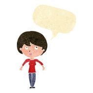 cartoon woman shrugging shoulders with speech bubble N74