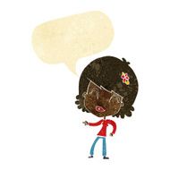 cartoon happy woman pointing with speech bubble N10
