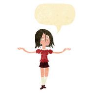cartoon woman shrugging shoulders with speech bubble N81