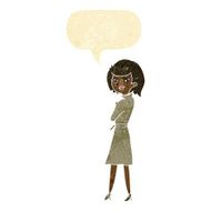 cartoon woman in trench coat with speech bubble N4
