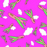 Seamless pattern cartoon airplanes clouds