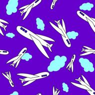 Seamless pattern cartoon airplanes clouds N2