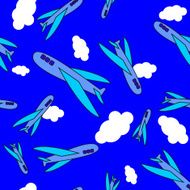 Seamless pattern cartoon airplanes clouds N3
