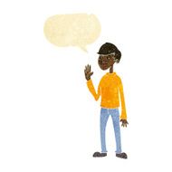 cartoon waving man with speech bubble N6