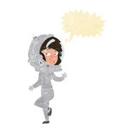cartoon woman wearing space helmet with speech bubble N4