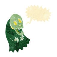 cartoon spooky ghoul with speech bubble