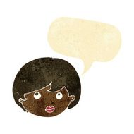 cartoon female face looking upwards with speech bubble N2