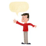 cartoon worried man reaching with speech bubble N4