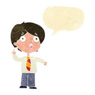 cartoon schoolboy answering question with speech bubble N2