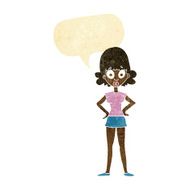 cartoon surprised woman with speech bubble N41