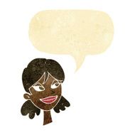 cartoon happy female face with speech bubble N36