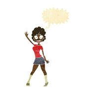 cartoon woman dancing with speech bubble N5