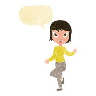 cartoon pretty woman waving with speech bubble N14