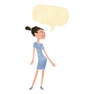 cartoon woman in dress with speech bubble N7