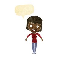 cartoon woman shrugging shoulders with speech bubble N83