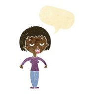 cartoon woman shrugging shoulders with speech bubble N84