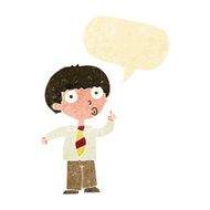 cartoon school boy with question speech bubble N2