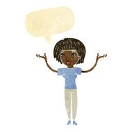 cartoon woman shrugging shoulders with speech bubble N87