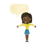 cartoon woman shrugging shoulders with speech bubble N88