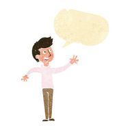 cartoon man waving with speech bubble N6