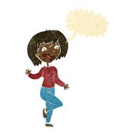 cartoon laughing woman with speech bubble