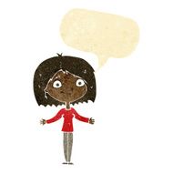 cartoon woman shrugging shoulders with speech bubble N90