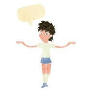 cartoon woman shrugging shoulders with speech bubble N91