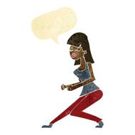cartoon crazy dancing girl with speech bubble