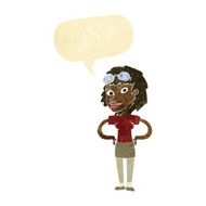 cartoon retro pilot woman with speech bubble N2