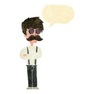 cartoon hipster man with mustache and spectacles speech bub N2