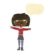 cartoon girl pointing with speech bubble N5