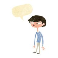 cartoon suspicious boy with speech bubble N2