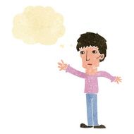 cartoon worried man reaching out with speech bubble N3