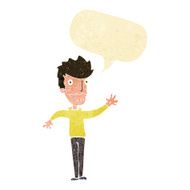 cartoon worried man reaching out with speech bubble N4